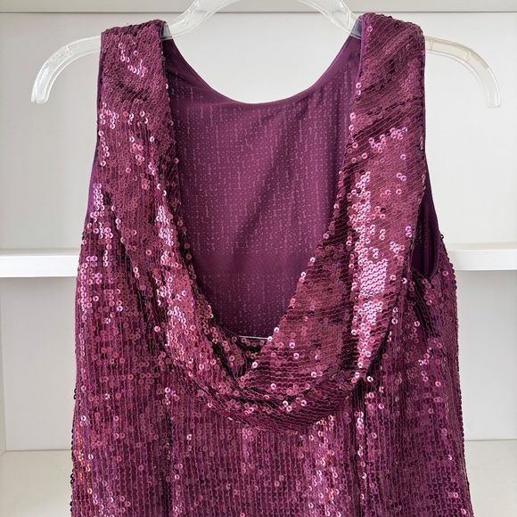ALICE AND OLIVIA Kamryn Two Way Purple Cascading Cowl Back Sequin Dress - Picture 8 of 10